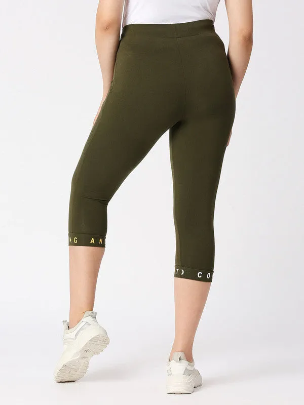 Women Olive Green Solid Capri - INCLINE TRACK - OL