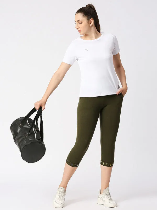 Women Olive Green Solid Capri - INCLINE TRACK - OL