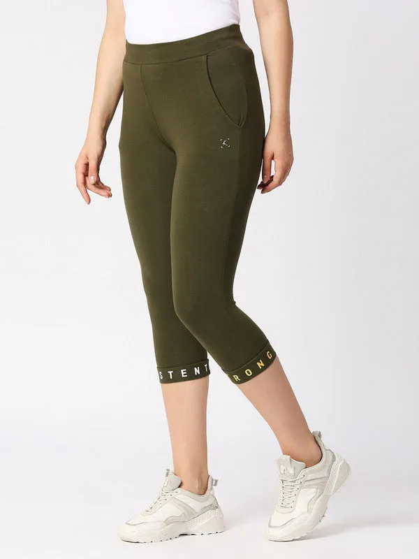 Women Olive Green Solid Capri - INCLINE TRACK - OL