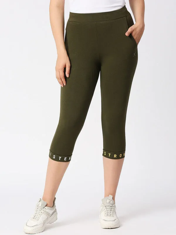 Women Olive Green Solid Capri - INCLINE TRACK - OL