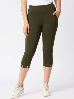 Women Olive Green Solid Capri - INCLINE TRACK - OL