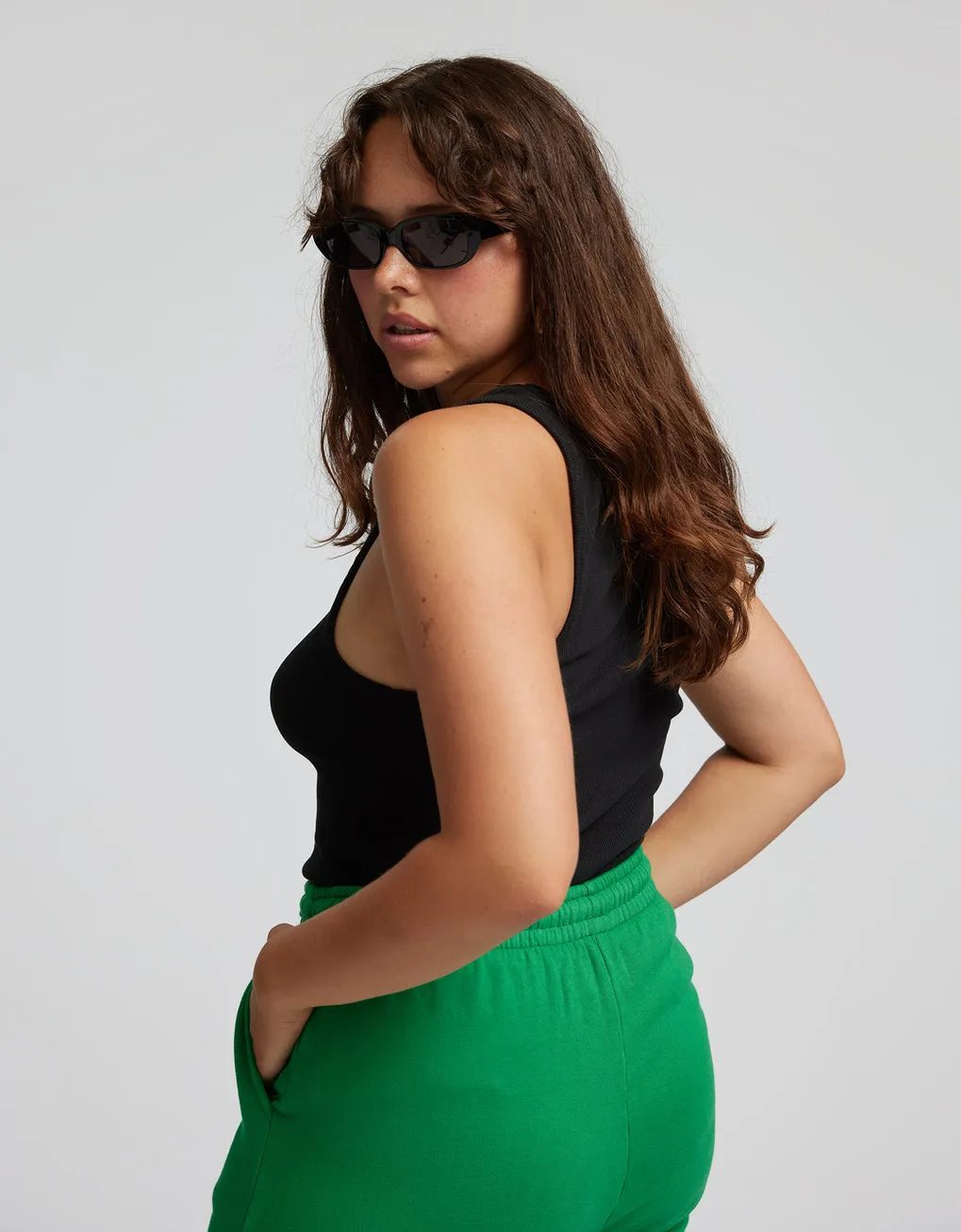 Women Organic Rib tank top in powder blue