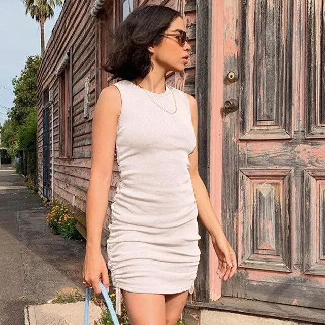 Women Sleeveless Solid Elegant Knitted Party Dress