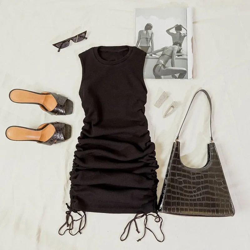 Women Sleeveless Solid Elegant Knitted Party Dress