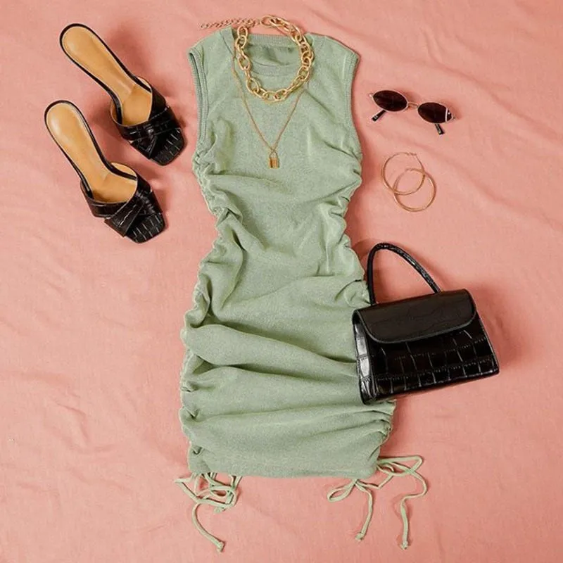 Women Sleeveless Solid Elegant Knitted Party Dress