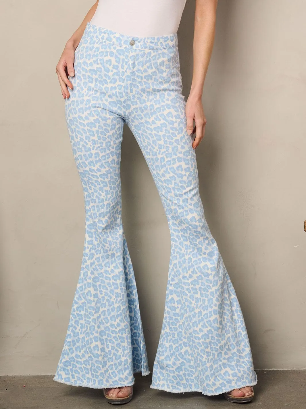 WOMEN'S BELL BOTTOMS ANIMAL PRINT DENIM PANTS