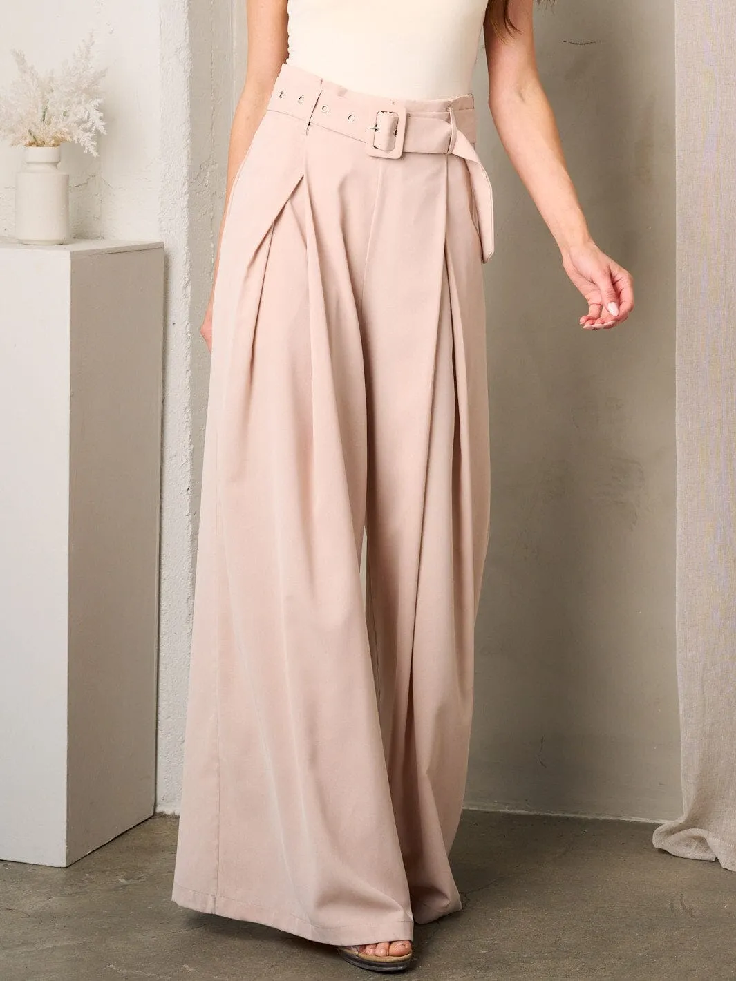 WOMEN'S BELL BOTTOMS BELTED PANTS