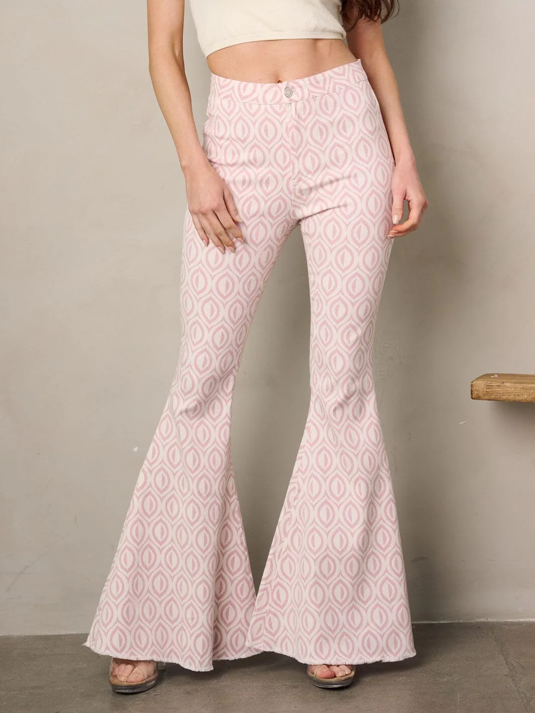 WOMEN'S BELL BOTTOMS MULTI PRINT DENIM PANTS