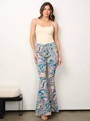 WOMEN'S BUTTON CLOSURE COLORBLOCK BELL LEGS DENIM PANTS