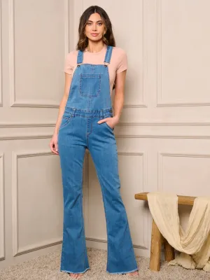 WOMEN'S BUTTON CLOSURE POCKETS WIDE LEG DENIM OVERALL