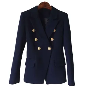 Women's Coats & Jackets Navy Blue Plus Size Gold Buttons Jacket
