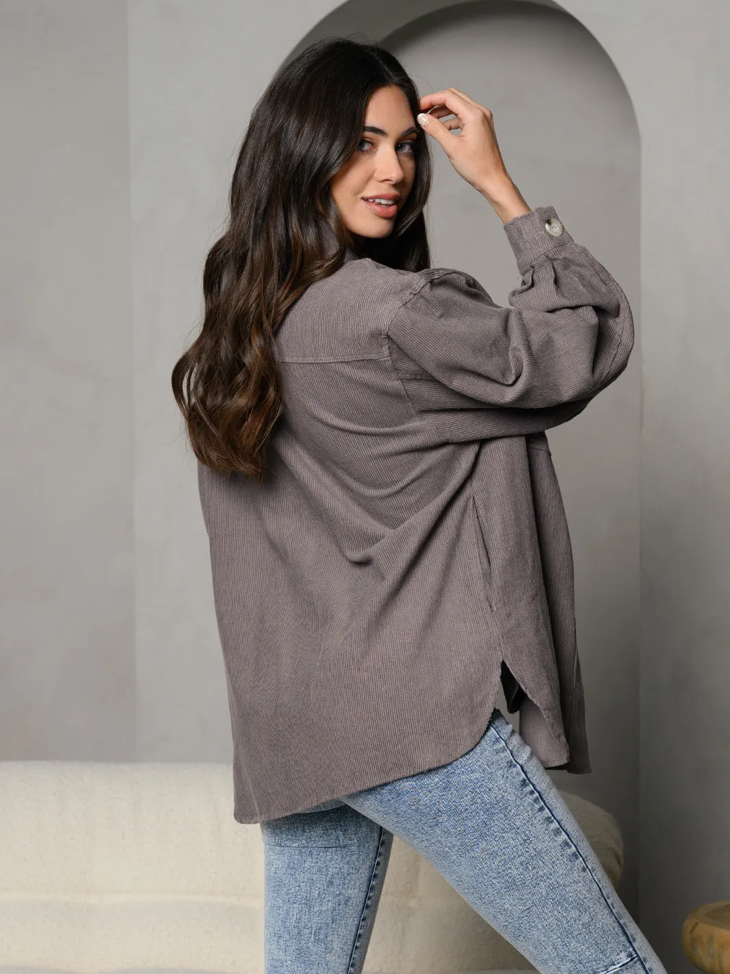 WOMEN'S CORDUROY COLLAR WITH FRONT POCKET JACKET