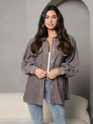 WOMEN'S CORDUROY COLLAR WITH FRONT POCKET JACKET