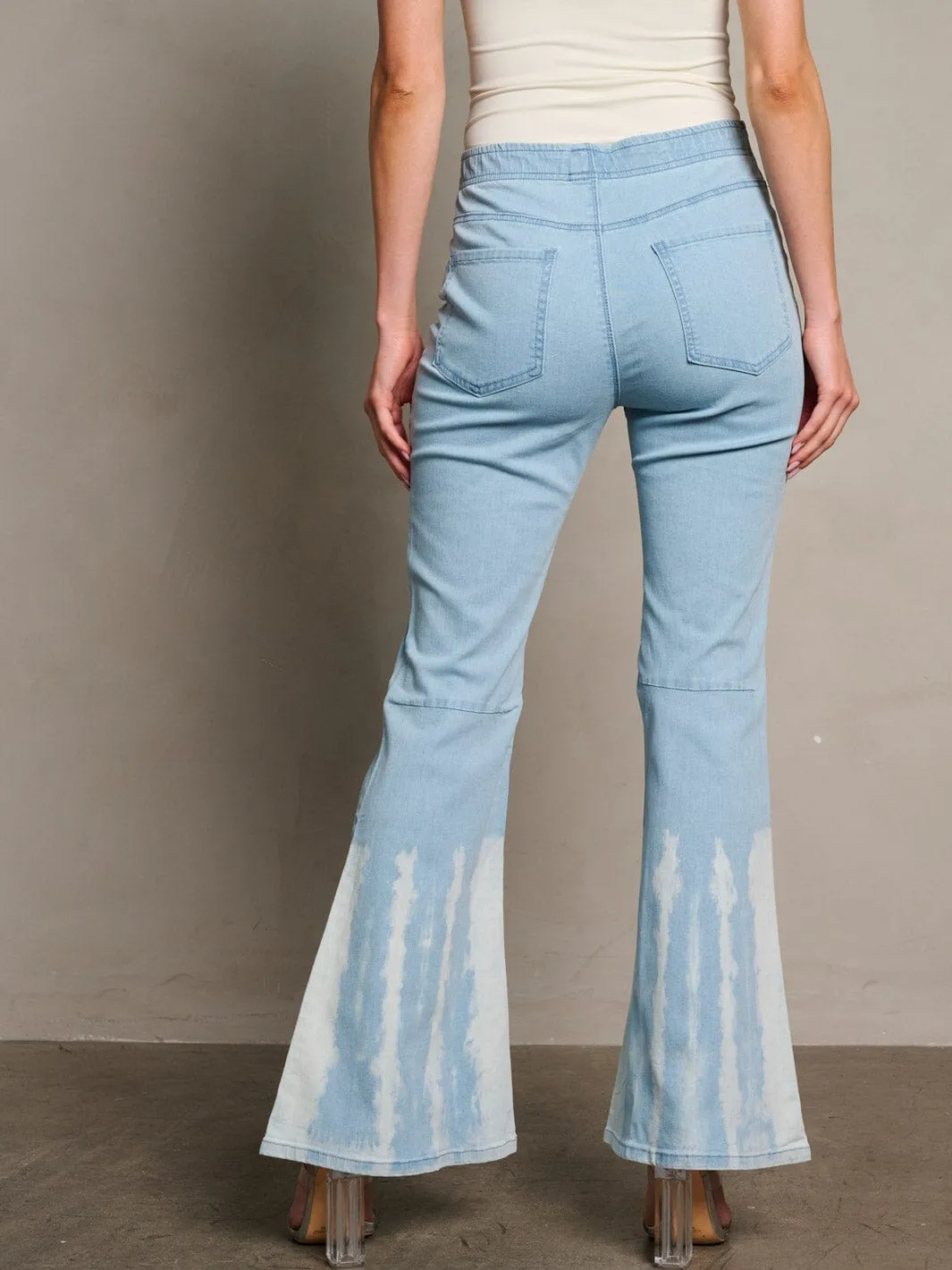 WOMEN'S ELASTIC WAIST BELL BOTTOMS DENIM PANTS