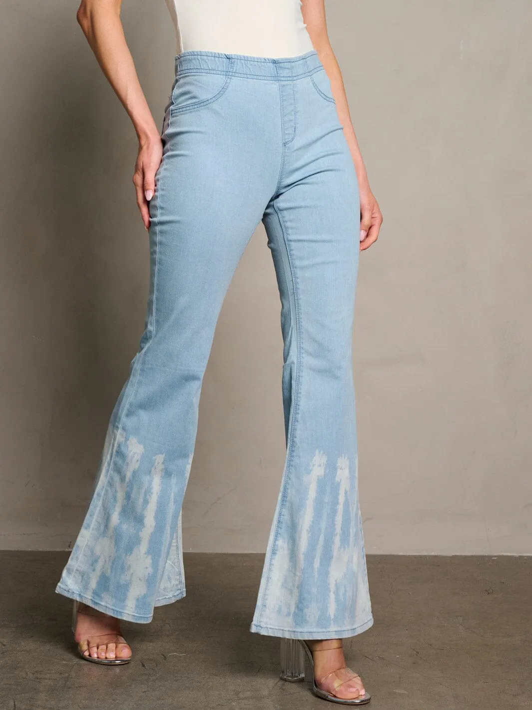 WOMEN'S ELASTIC WAIST BELL BOTTOMS DENIM PANTS