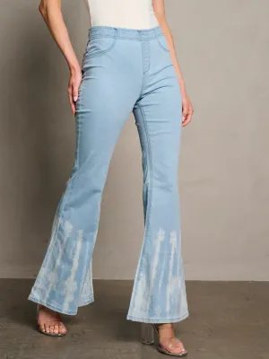 WOMEN'S ELASTIC WAIST BELL BOTTOMS DENIM PANTS