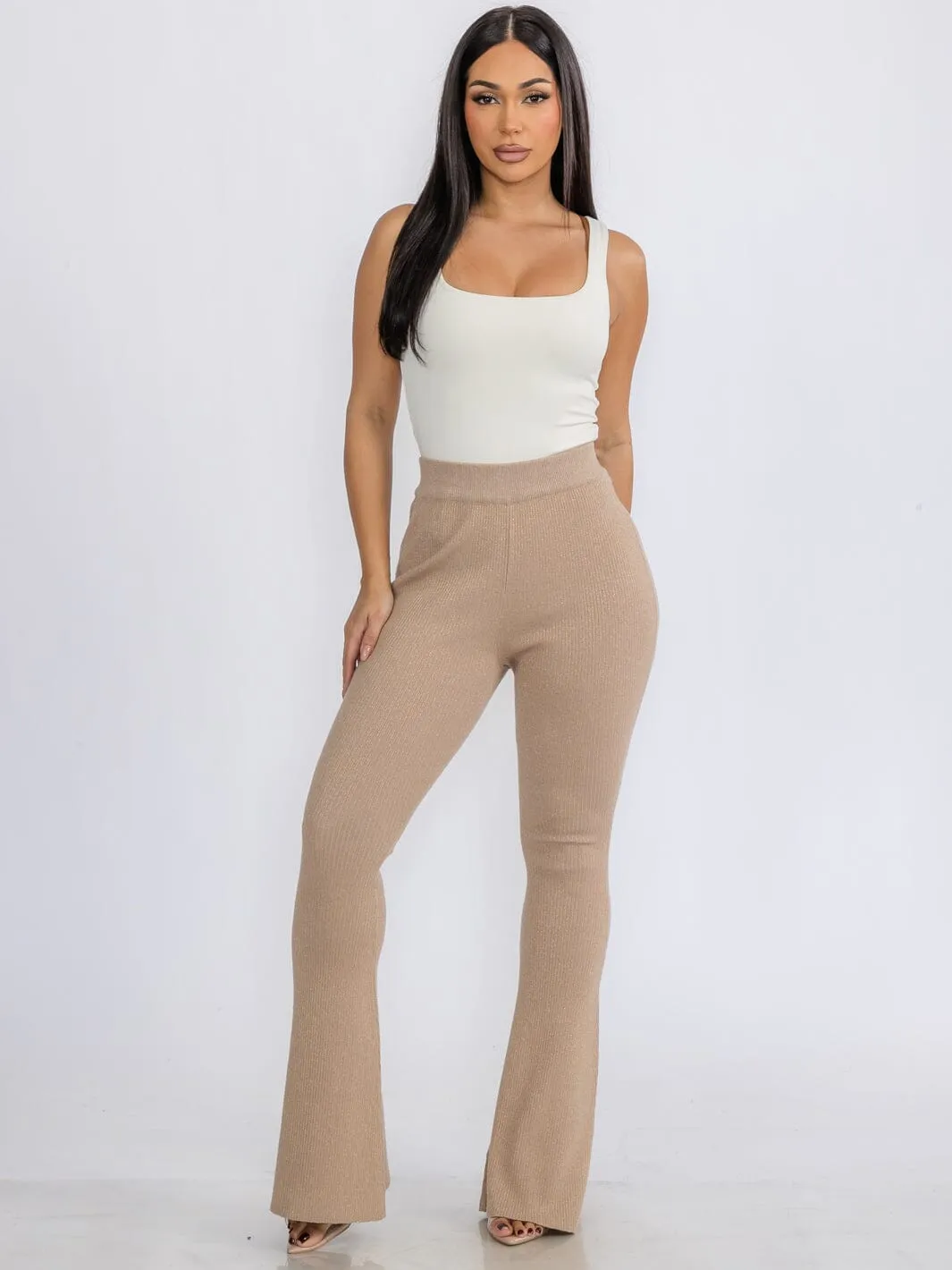 WOMEN'S ELASTIC WAIST SHIMMER BELL LEGS PANTS