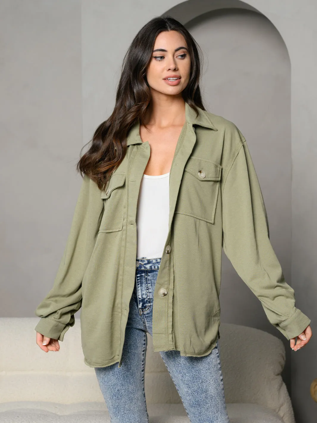 WOMEN'S FRENCH TERRY LIGHT WEIGHT FRONT POCKET JACKET