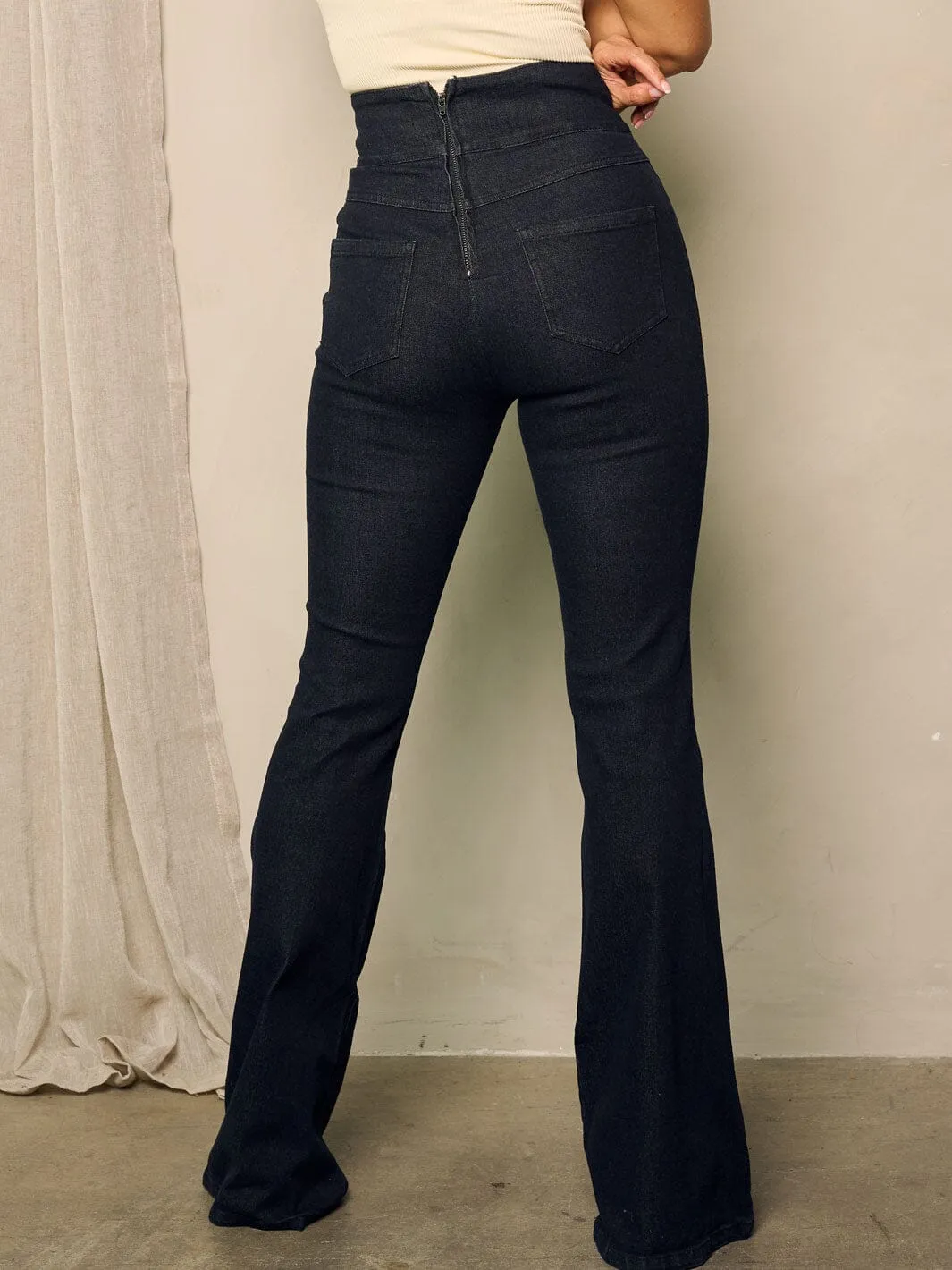 WOMEN'S HIGH WAIST DETAILED BELL BOTTOM PANTS