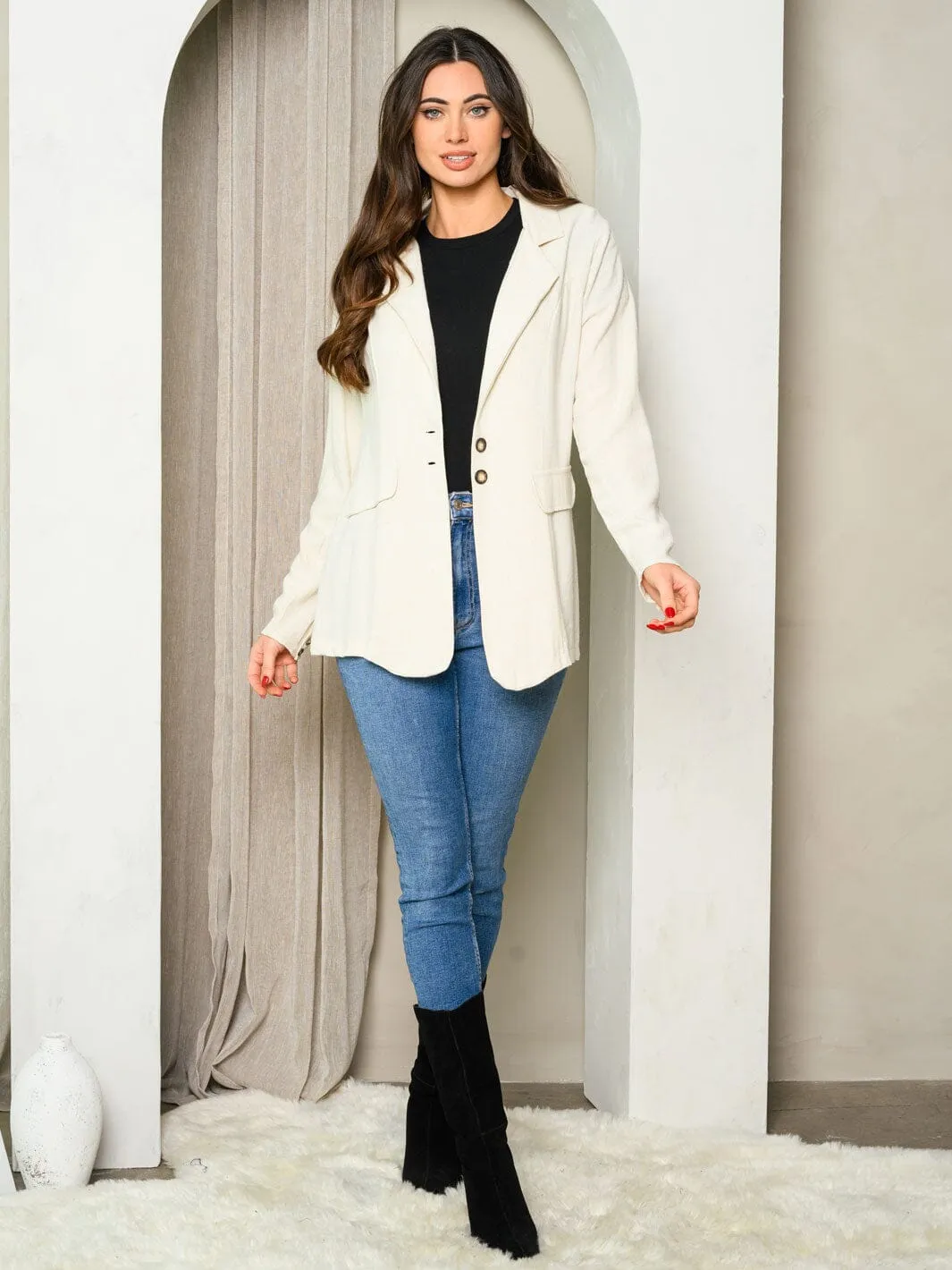 WOMEN'S LONG SLEEVE BUTTON CLOSURE BLAZER