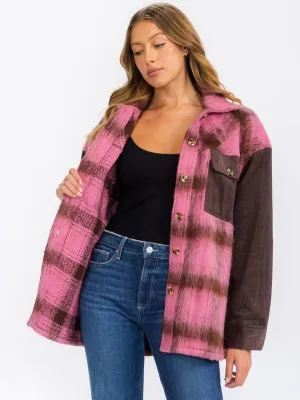 WOMEN'S LONG SLEEVE BUTTON CLOSURE COLORBLOCK CORDUROY JACKET