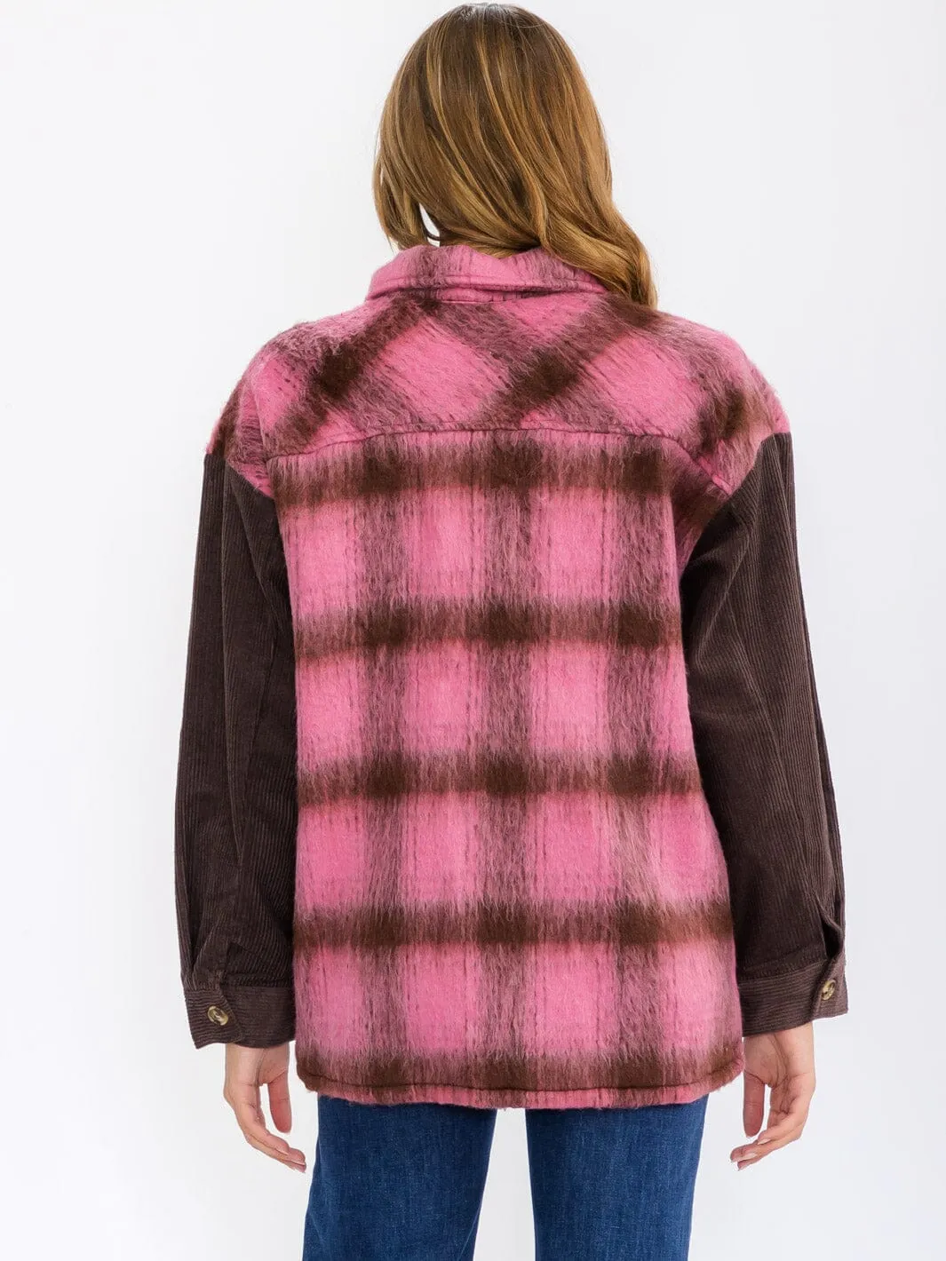 WOMEN'S LONG SLEEVE BUTTON CLOSURE COLORBLOCK CORDUROY JACKET