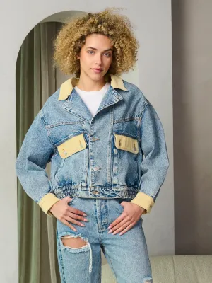 WOMEN'S LONG SLEEVE BUTTON CLOSURE CORDUROY DENIM JACKET