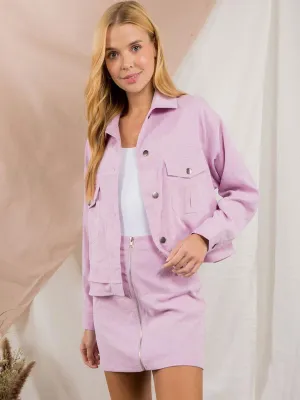 WOMEN'S LONG SLEEVE BUTTON CLOSURE CORDUROY JACKET