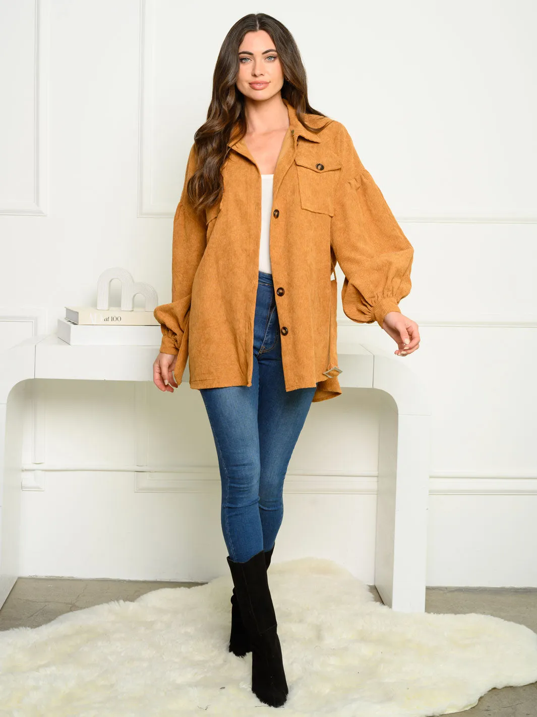 WOMEN'S LONG SLEEVE BUTTON UP CORDUROY JACKET
