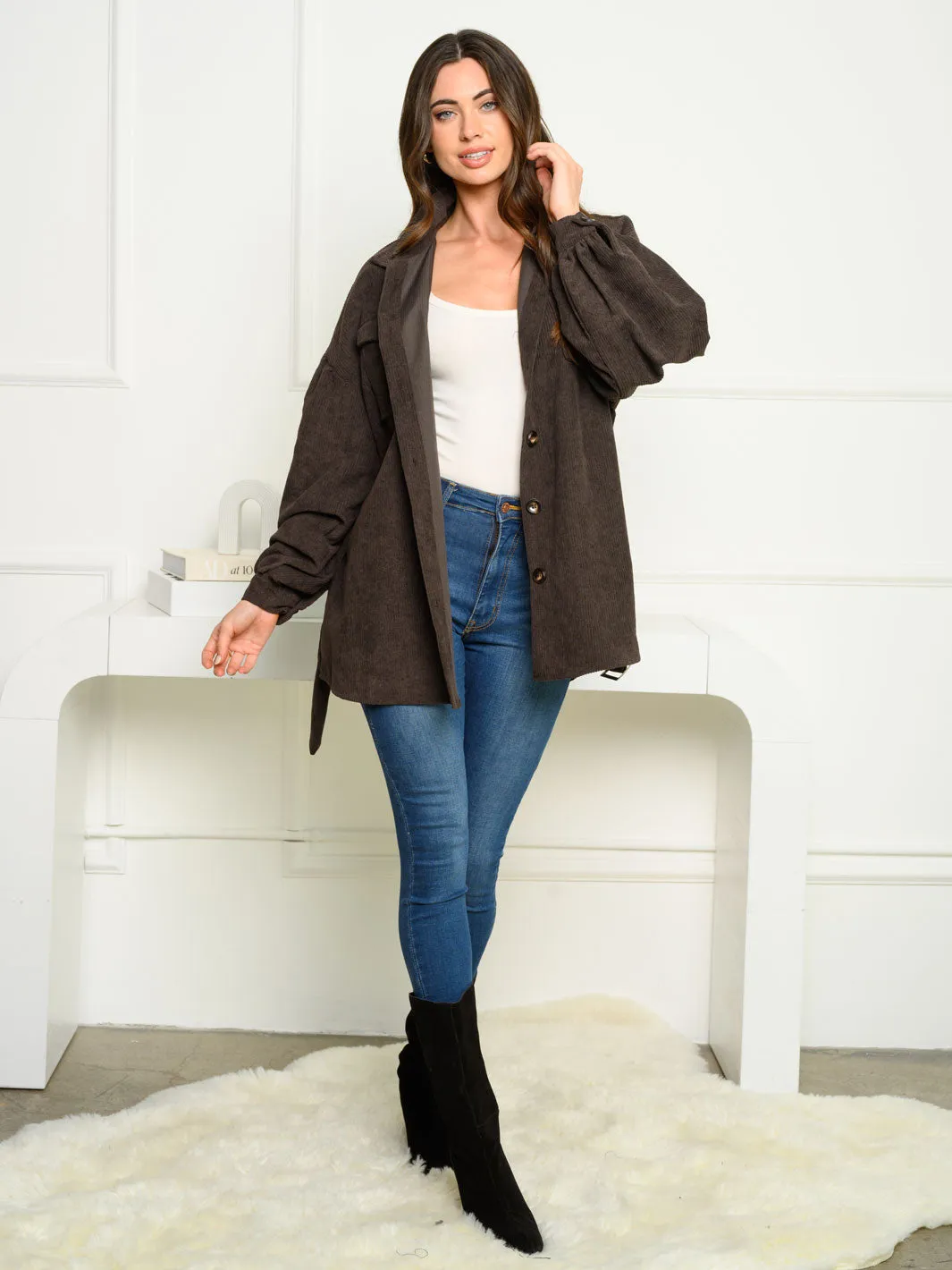WOMEN'S LONG SLEEVE BUTTON UP CORDUROY JACKET