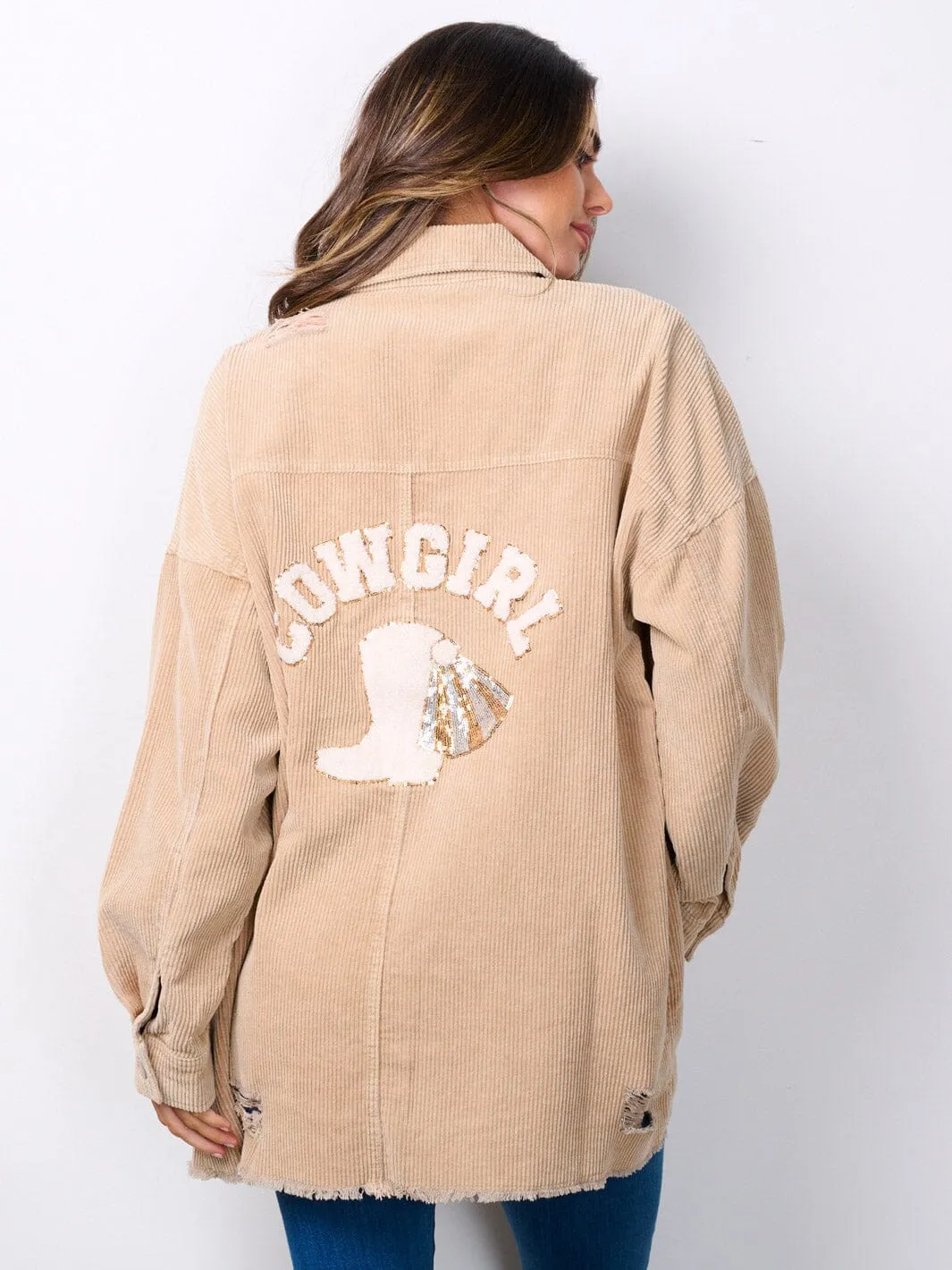 WOMEN'S LONG SLEEVE BUTTON UP COWGIRL CORDUROY JACKET