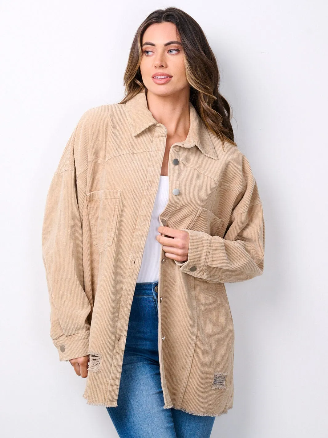 WOMEN'S LONG SLEEVE BUTTON UP COWGIRL CORDUROY JACKET