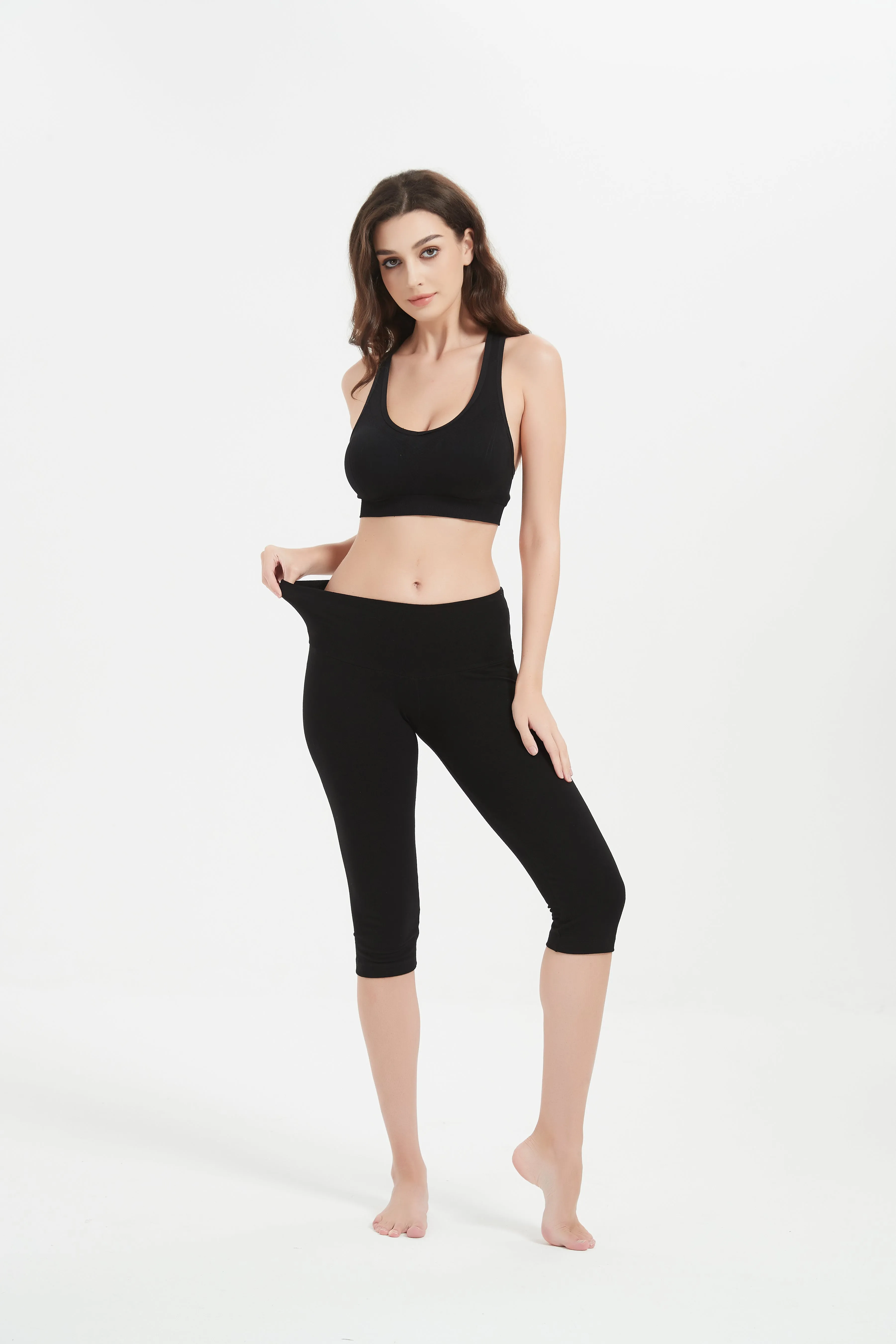 Women's Low-Rise Foldover Waist Cotton Spandex Yoga Capris
