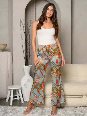 WOMEN'S MULTI PRINT POCKETS BELL BOTTOM PANTS