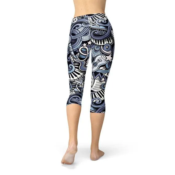 Womens Music Blue Capri Leggings