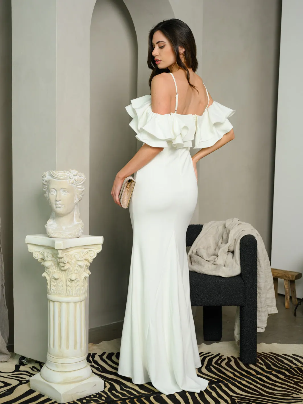 WOMEN'S OFF SHOULDER RUFFLE MAXI DRESS