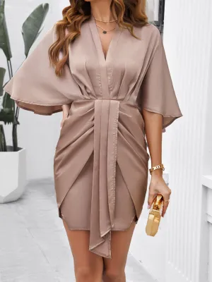 Women's Satin Batwing Sleeve Knot Dress for Cocktail Parties