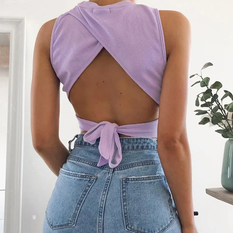 Women's Sexy Hollow Back Strapless Crop Top