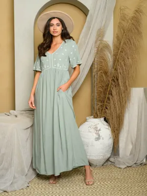 WOMEN'S SHORT SLEEVE EMBROIDERY MAXI DRESS