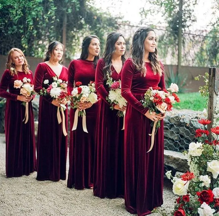 Women's Velvet Wedding Party Dress for Bridesmaid