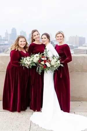 Women's Velvet Wedding Party Dress for Bridesmaid