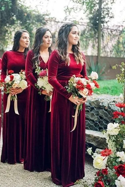 Women's Velvet Wedding Party Dress for Bridesmaid