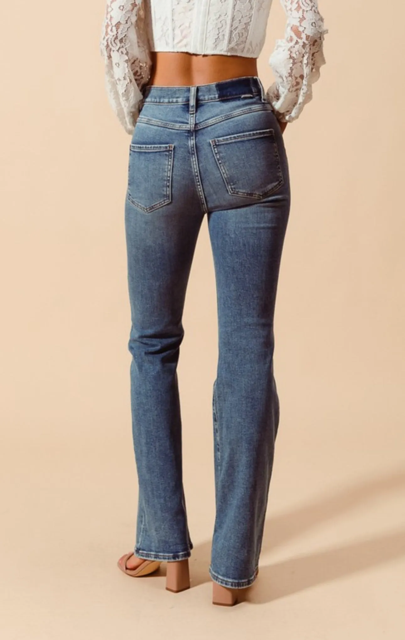 Wynona High Rise Yoke cut Flare Bottom Jeans