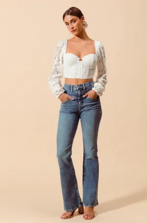 Wynona High Rise Yoke cut Flare Bottom Jeans