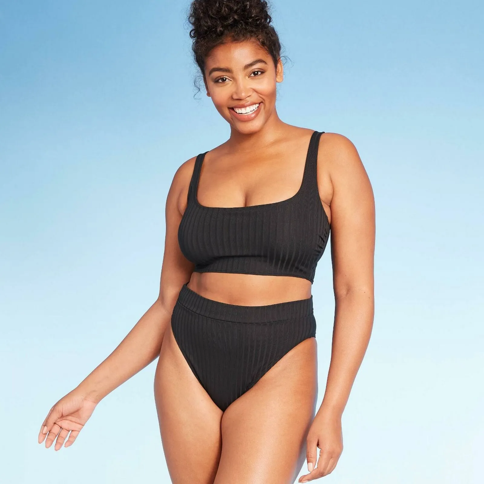 Xhilaration Women's Ribbed High Leg High Waist Bikini Bottom
