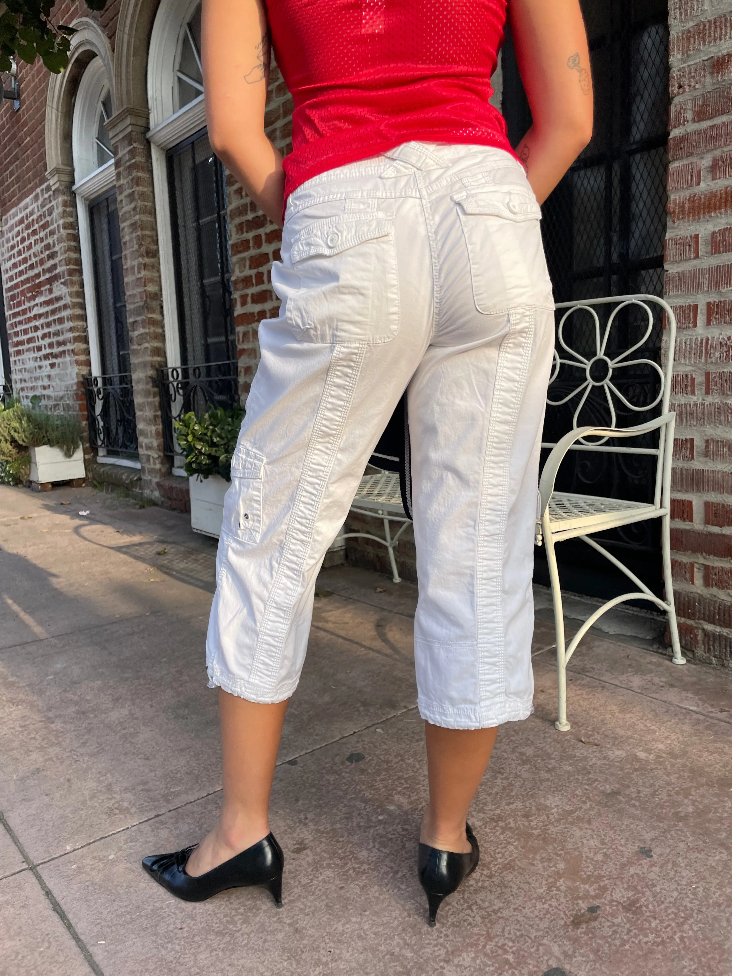 Y2K White Cargo Capris (S)