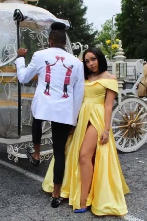 Yellow Sleeveless Off-the-Shoulder Long Prom Dresses