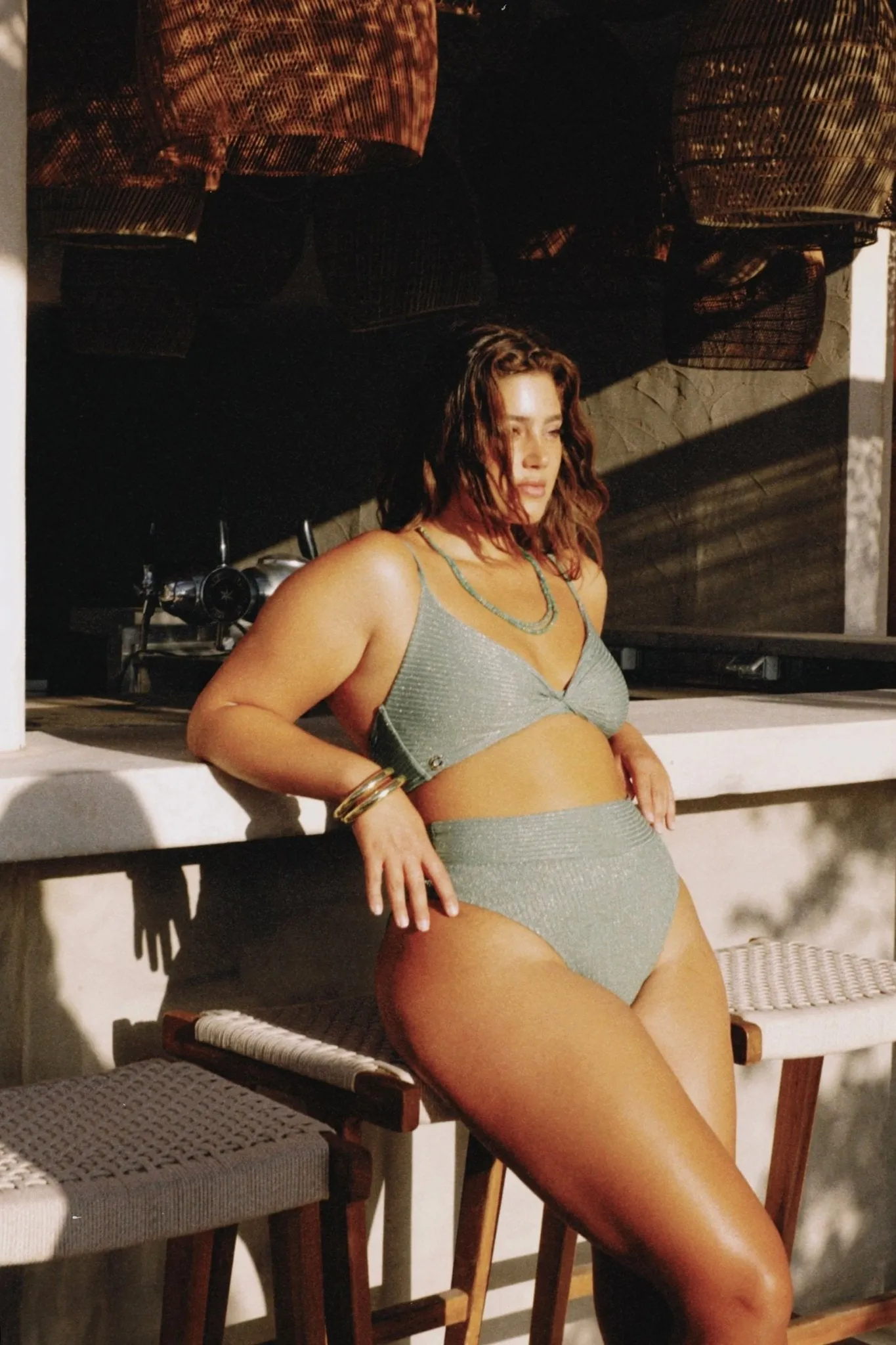 Yumi Bottom Green Rib Lurex
