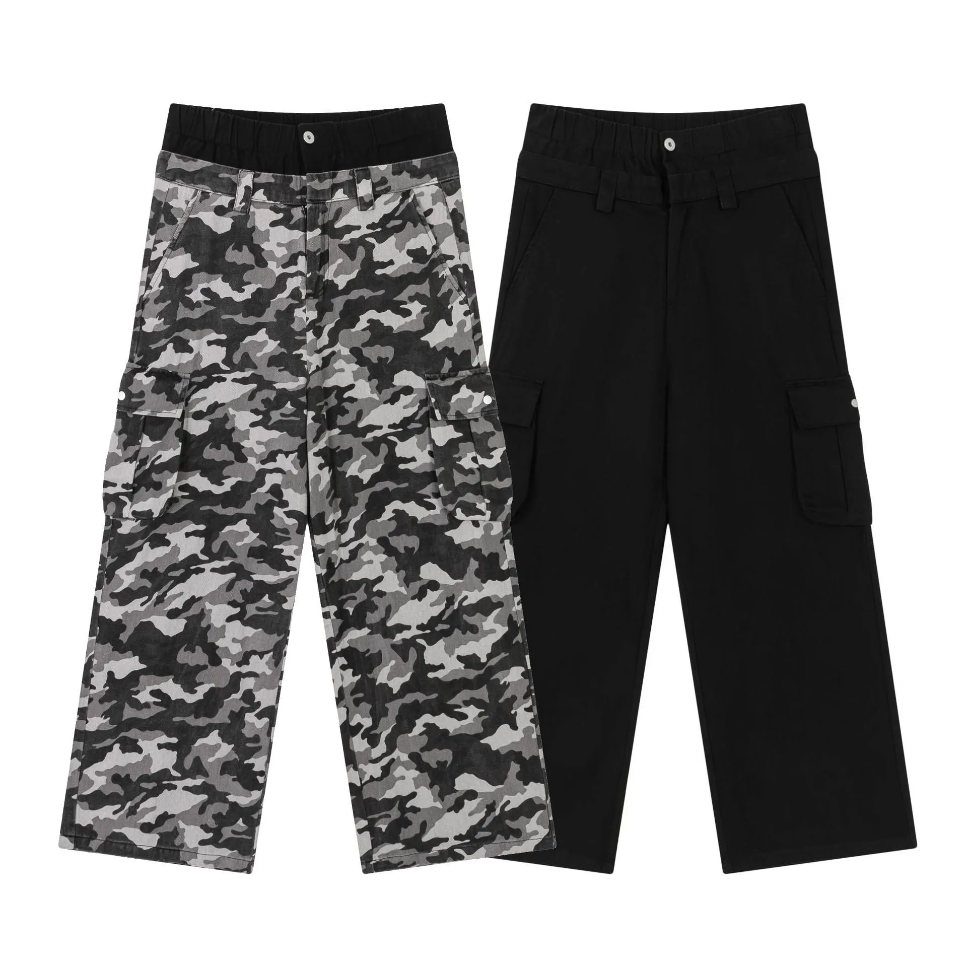 Z015-American Retro Design Double Waist Camouflage Overalls Men's High-end European And American Pants Lovers Tide
