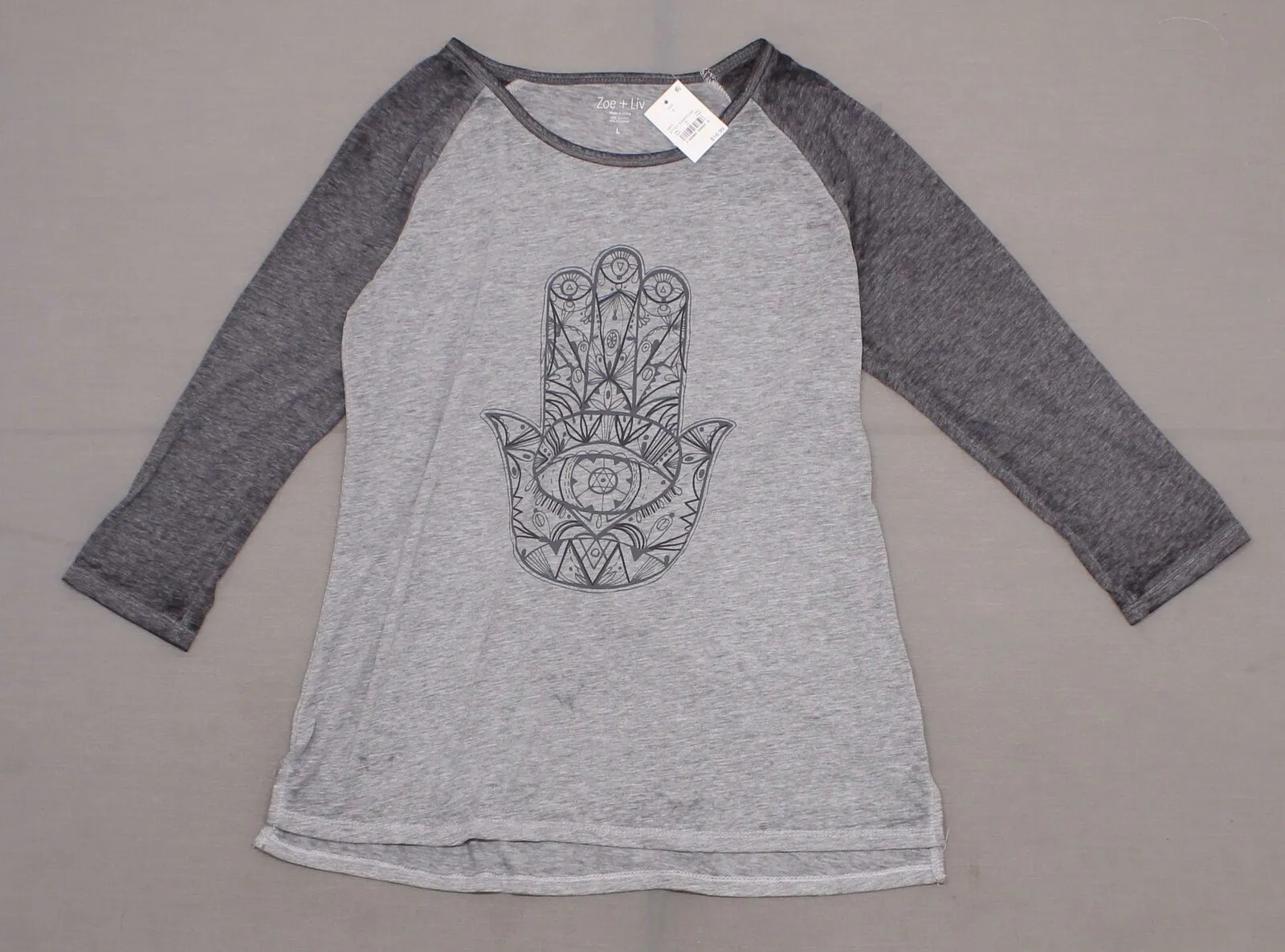 Zoe   Liv Women's 3/4 Sleeve HAMSA HAND of God Raglan Graphic Baseball T-Shirt